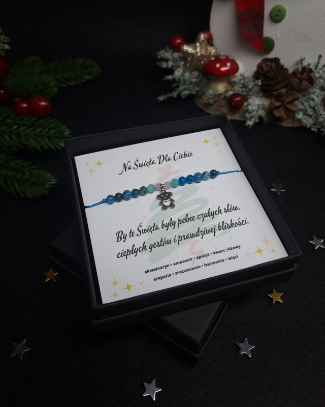 Bransoletka z Kamieni Naturalnych "Czułe Święta" - akwamaryn, amazonit, apatyt, kwarc różowy