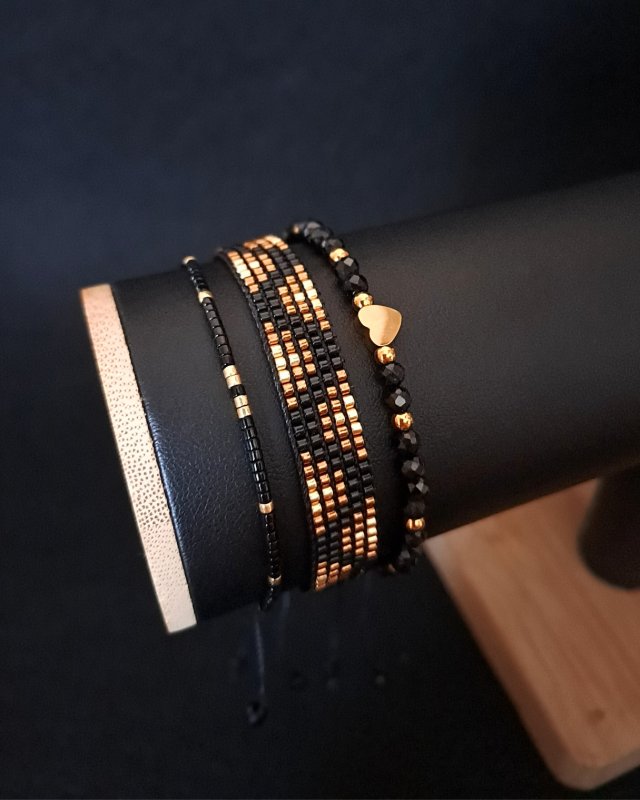 Zestaw bransoletek "Golden Night" z turmalinem i koralikami Miyuki - ochrona i równowaga