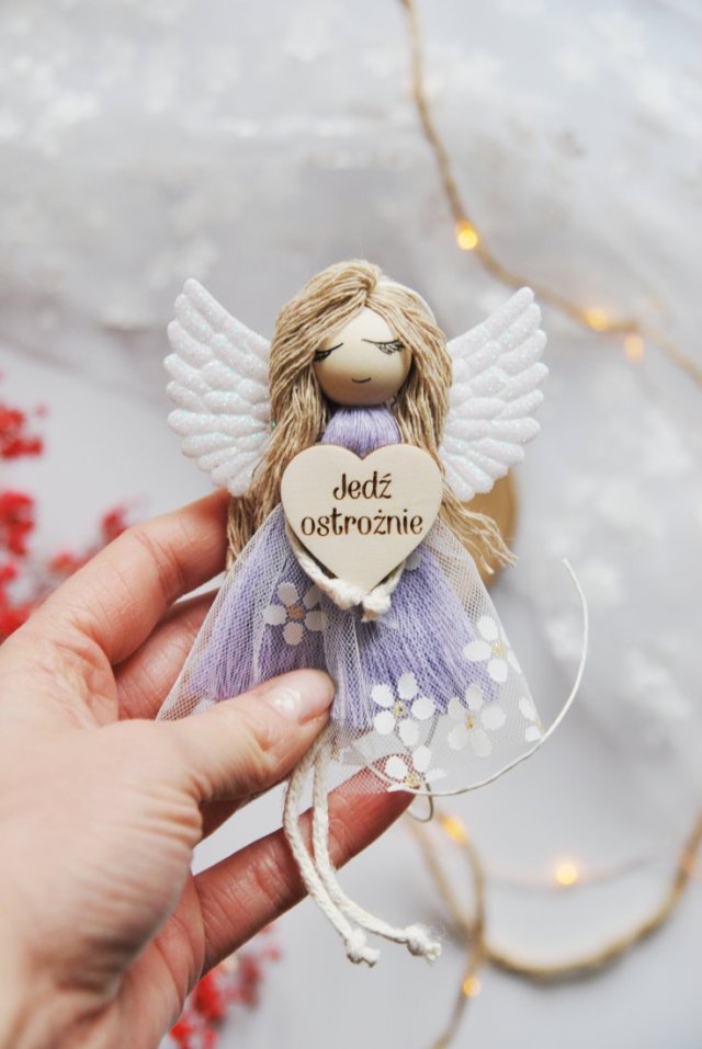 Zawieszka do samochodu Aniołek - Jedź ostrożnie - fiolet | Do auta
