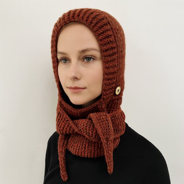 Balaclava kominiarka kaptur z szalikiem zamiast czapki handmade