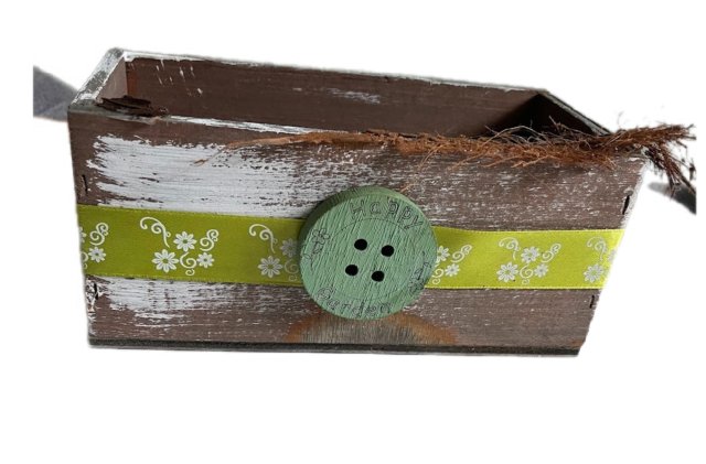 Drewniana skrzynka rustykalna shabby chic Happy Garden osłonka na kwiaty organizer