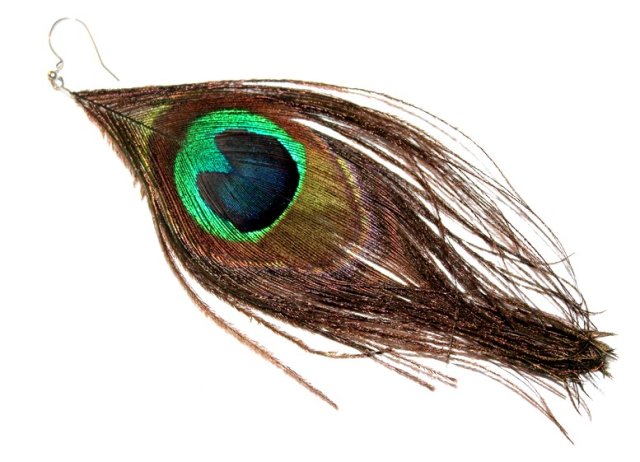 PAWIE pióro efektowny długi  kolczyk