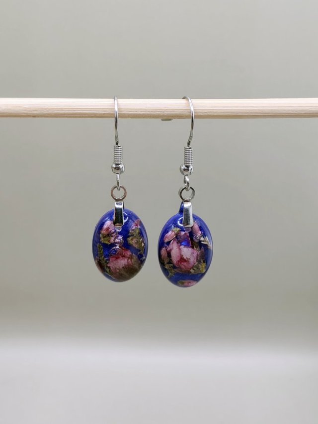 Komplet biżuterii - Kwiaty w Nocy ręcznie robiony zestaw z żywicy