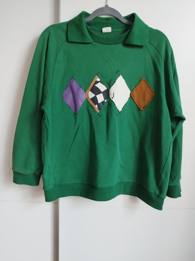 Bluza zielona romby argyle retro M kołnierzyk