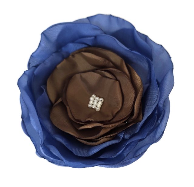 Brązowo niebieska broszka 10cm