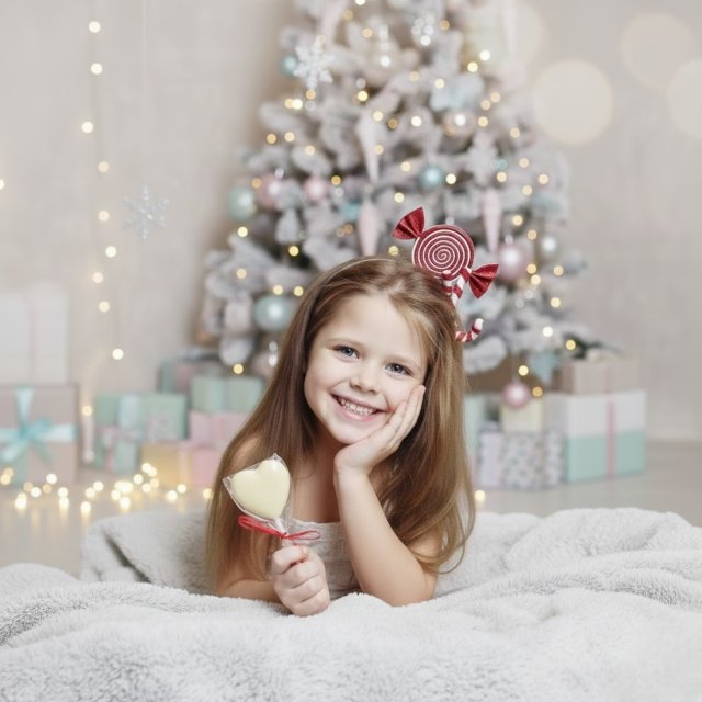 Świąteczna opaska czerwono-biała z cukierkami, bożonarodzeniowa ozdoba do włosów