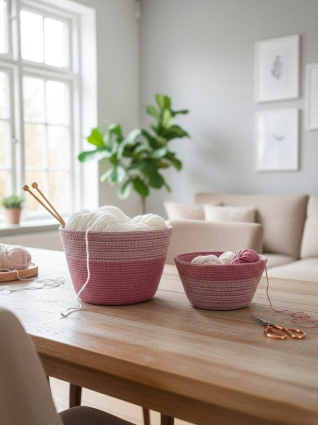 Zestaw koszyków ze sznurka Różany Spokój na prezent KS033