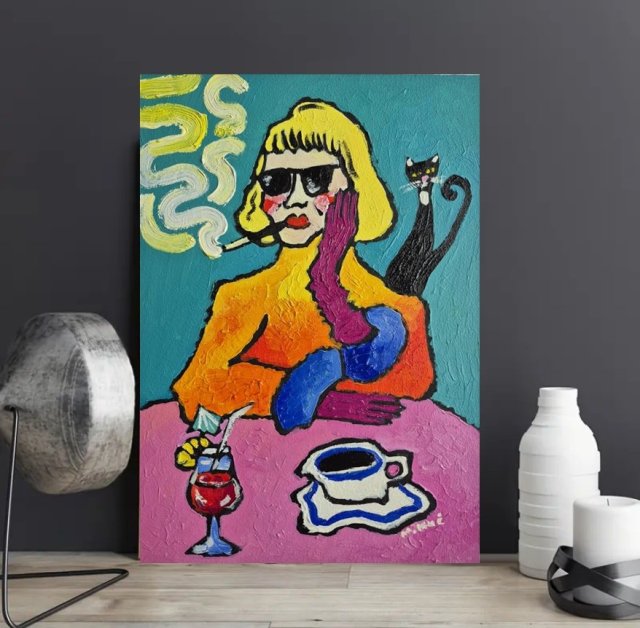 obraz do salonu  portret kawa, drink i alibi