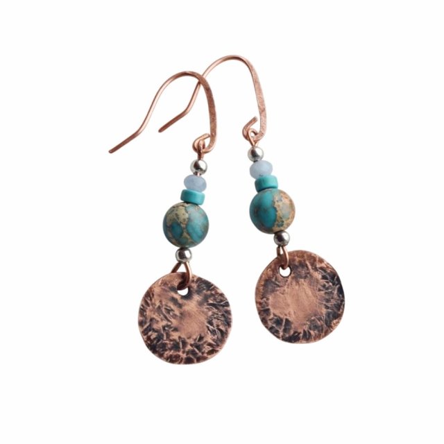 Kolczyki z kutej, oksydowanej miedzi i jaspisu cesarskiego /4/