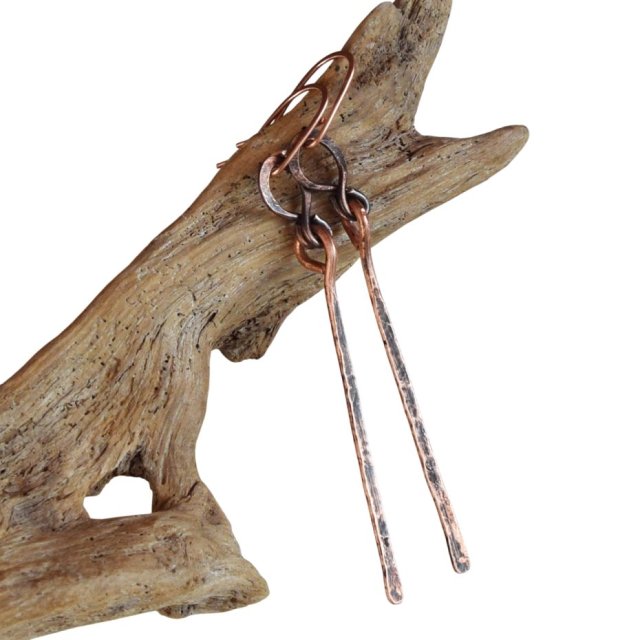 Kolczyki z kutej oksydowanej miedzi długie /69/ biżuteria handmade rękodzieło