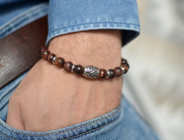 bransoletka męska WILK bawole oko, stal