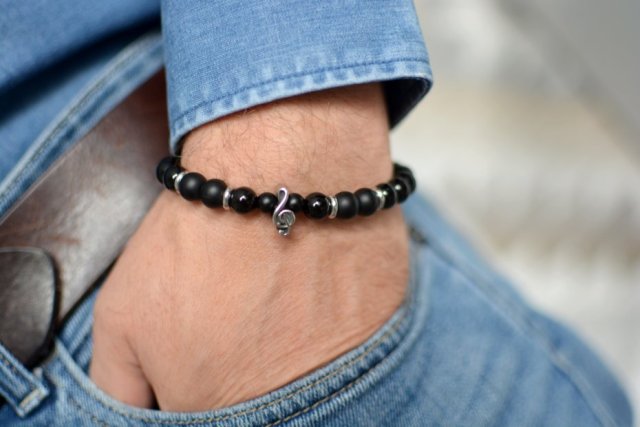 bransoletka męska MUSIC turmalin, onyks, stal