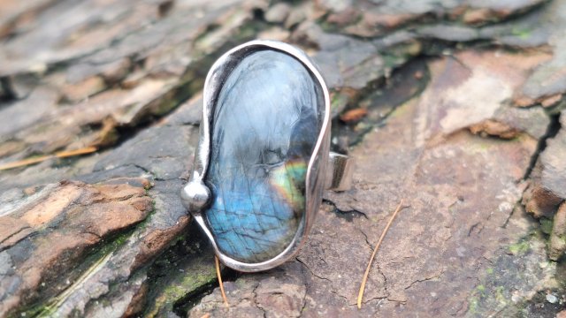 Niebieski owal - pierścionek regulowany