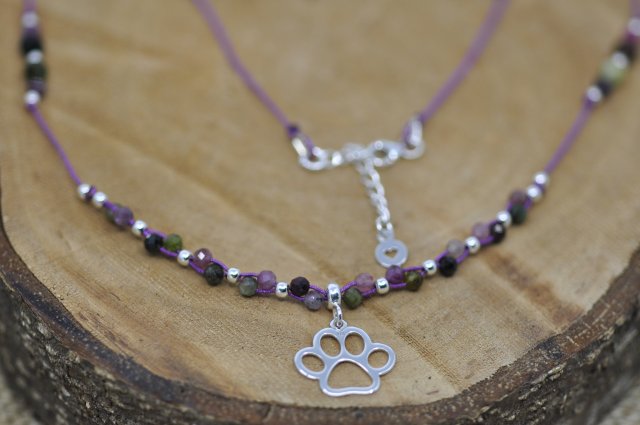 Łapa / Łapka psia / kocia - naszyjnik, srebro 925, turmalin