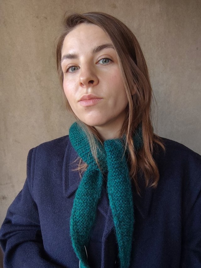 Zielony wełniany duński szalik Sophie Wełna merino Alpaka Kaszmir Jedwab z upcyclingu