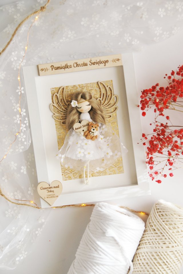 Pamiątka Chrztu Św. - aniołek w ramce dla dziewczynki #2