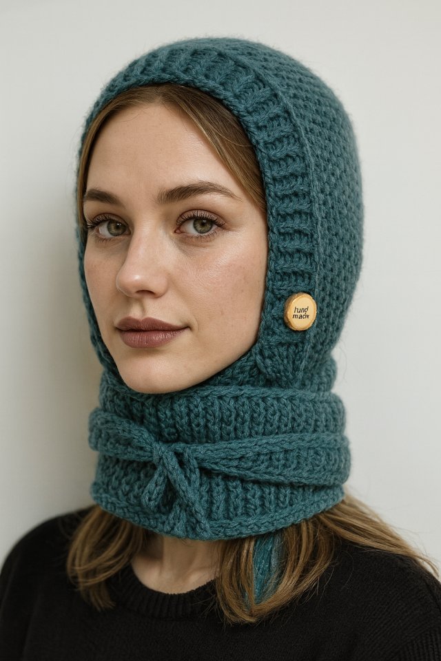 Ciepła balaclava kominiarka kaptur z szalikiem zamiast czapki wełna alpaca