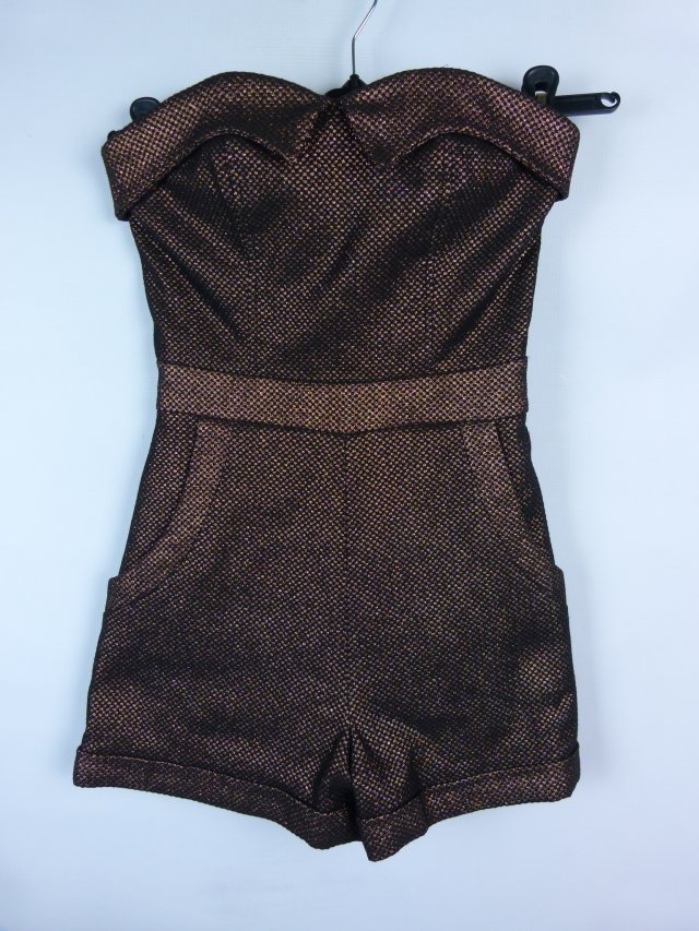 ASOS krótki grubszy kombinezon miedziano-czarny - XXS / XS