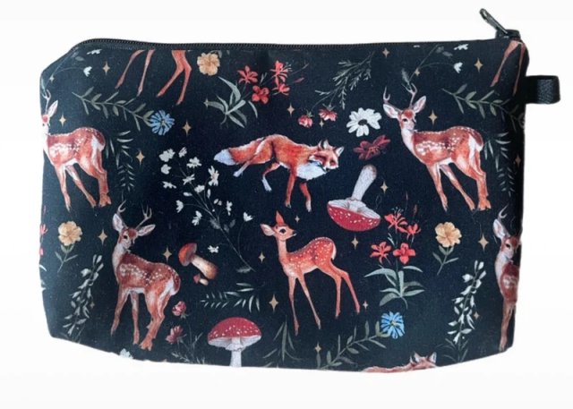 Kosmetyczka leśny print - lisy sarny grzyby Nowa