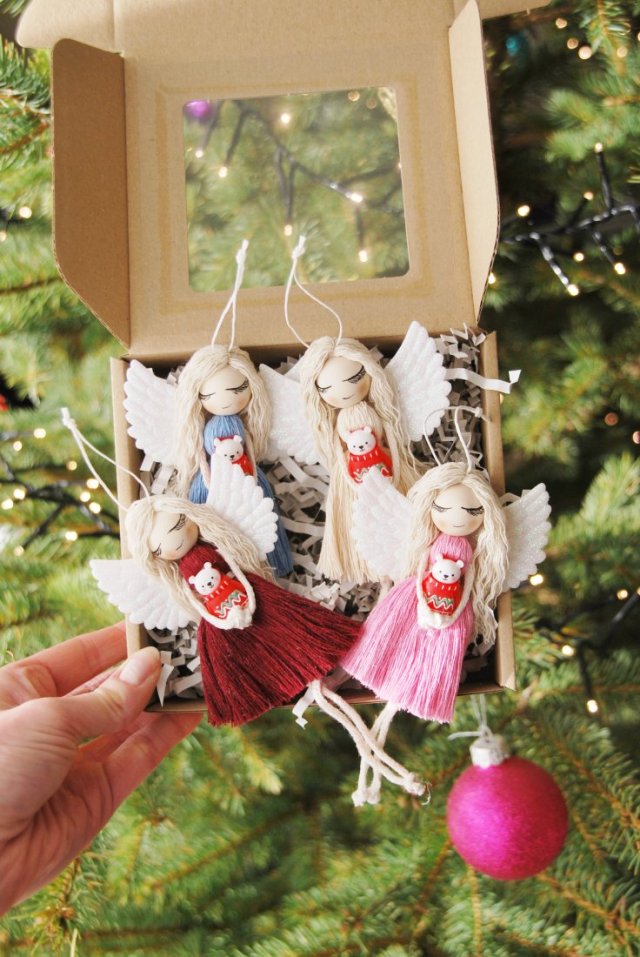 Aniołki na choinkę | Zawieszki choinkowe aniołki - zestaw 4 szt.