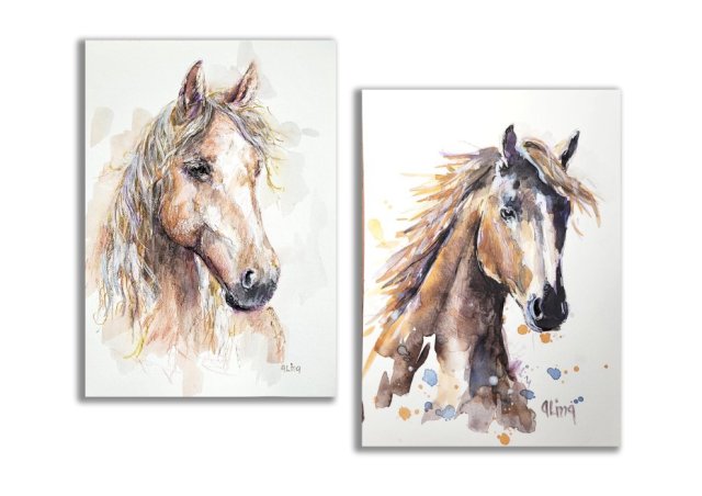 Obraz ręcznie malowany "Konie" zestaw 2 szt