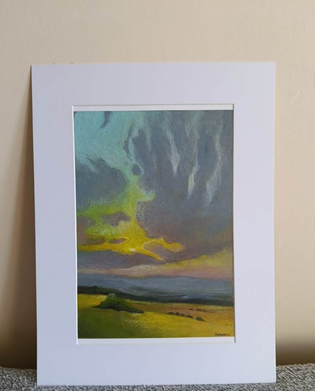 Pejzaż - rysunek pastelami olejnymi w ramie