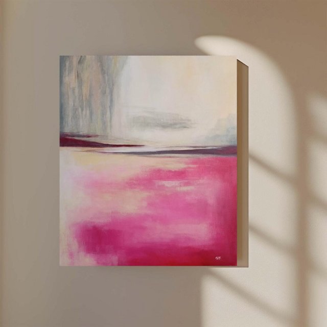 Abstrakcja w różu ze złotem   - obraz akrylowy