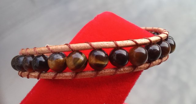 Mistyczne Tygrysie Oko - skóra i kamienie - minimalistyczna i elegancka bransoletka dla kobiety ( przyjaciółki, żony lub mamy ) na prezent świąteczny