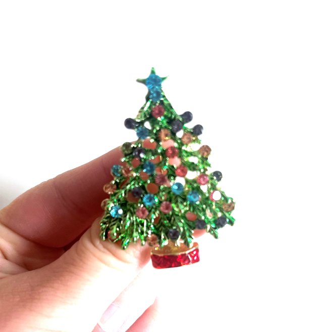 Nowa broszka choinka złota kryształki prezent Święta