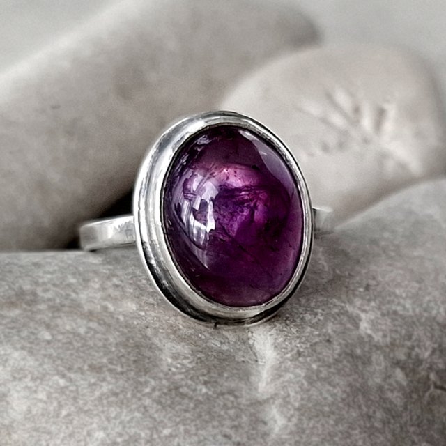 Aster srebrny pierścionek z ametystem