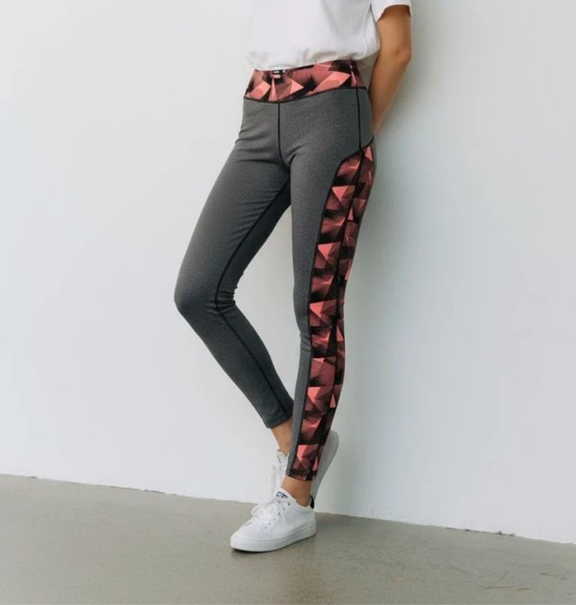 Szare legginsy sportowe z geometrycznym wzorem różowe panele fitness joga running gym