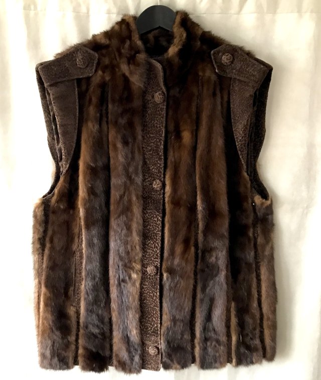 Futro, Norki, Bezrękawnik, Brąz, Rozmiar L/XL