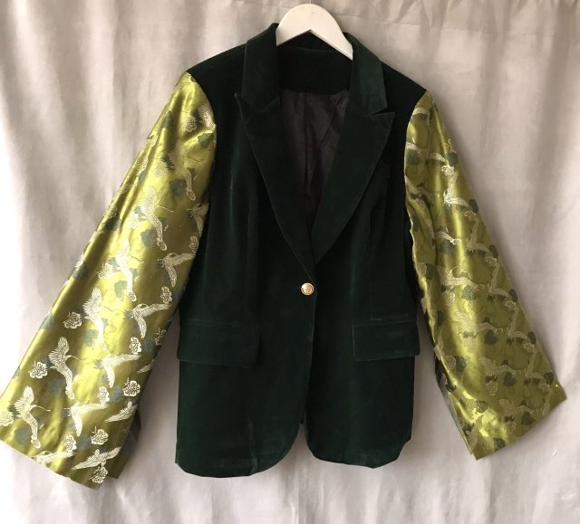 Żakiet, Aksamit, Hafty, Etno, Zielony, One size