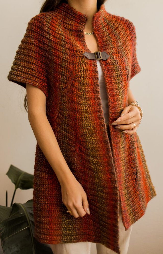 ponczo z wełną M/L