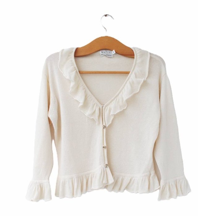 ULTRAkobiecy kardigan vintage Masai falbany detale