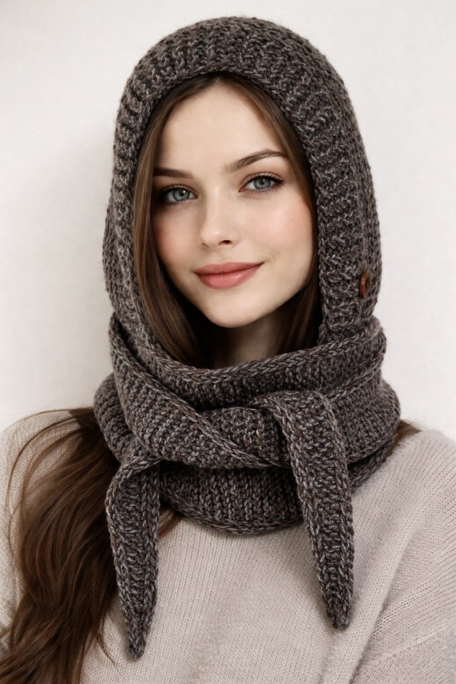 Balaclava kominiarka kaptur z szalikiem zamiast czapki handmade