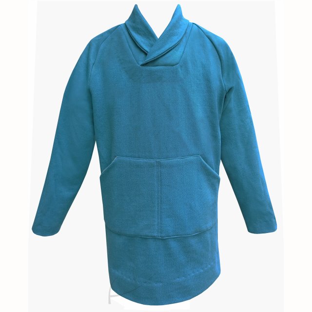 Niebieski sweter z kołnierzem szalowym