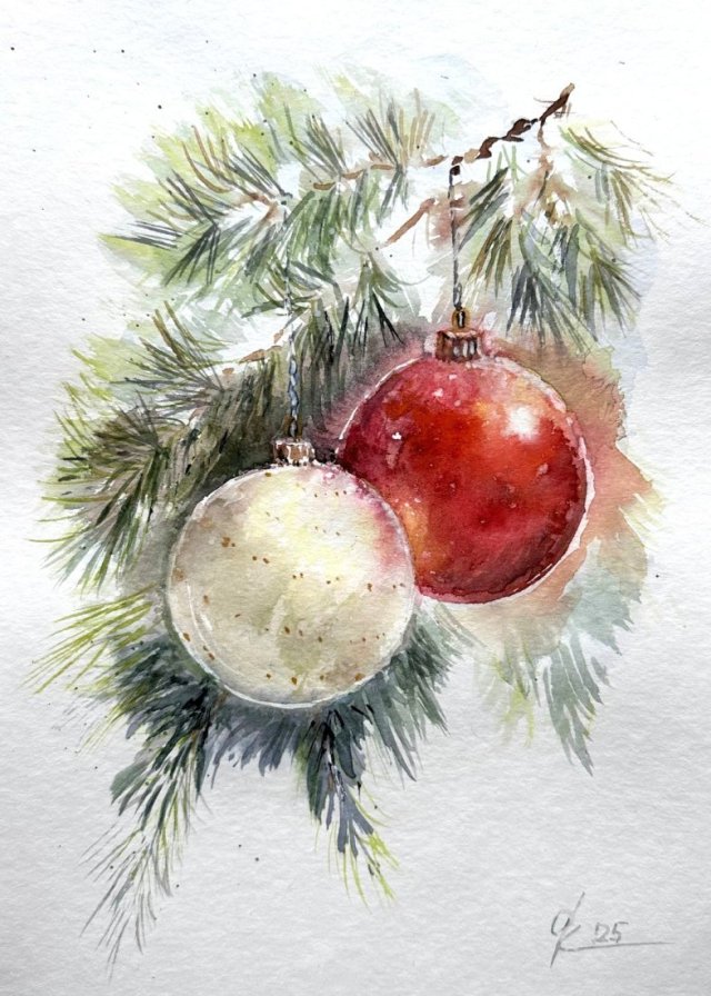 Zabawki noworoczne originalna akwareli A4