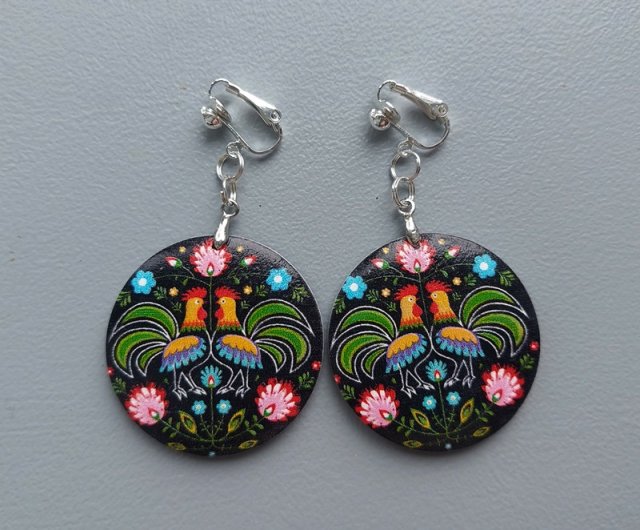 Kolczyki koguty łowickie