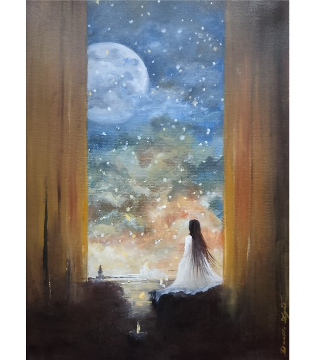 Oczekiwanie, ręcznie malowany obraz olejny