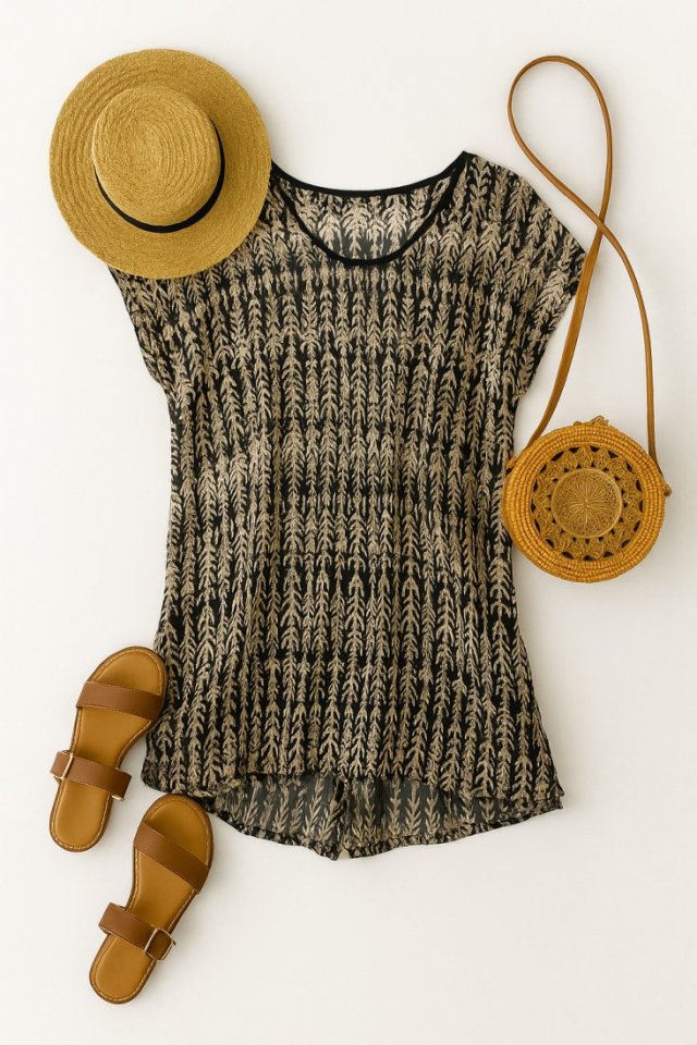 H&M Tunika Azteckie wzory bluzka przejrzysta lato