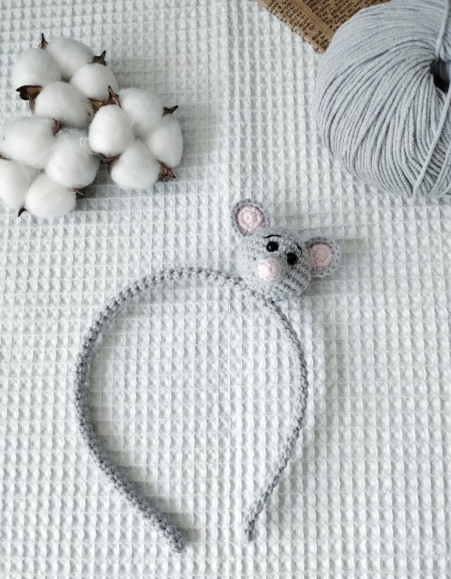 szydełkowa opaska do włosów mysz, myszka