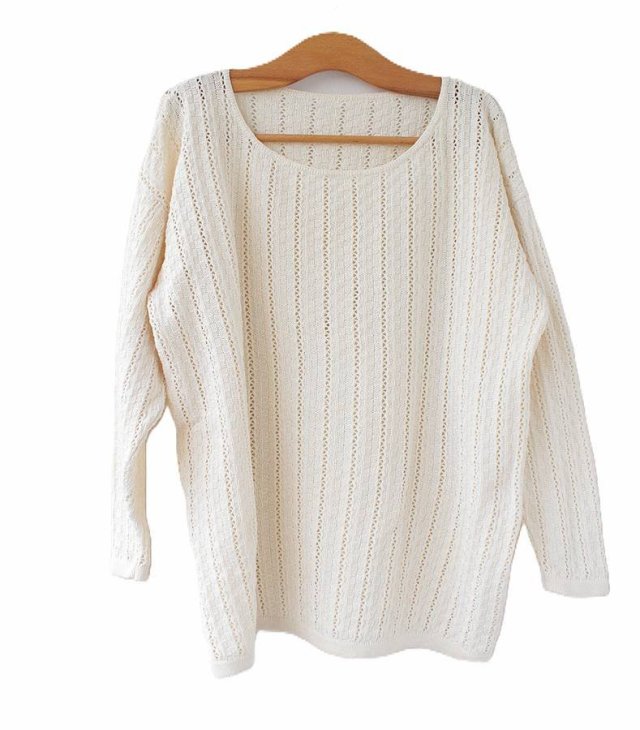 Kremowy sweter vintage ażurowy bawełniany