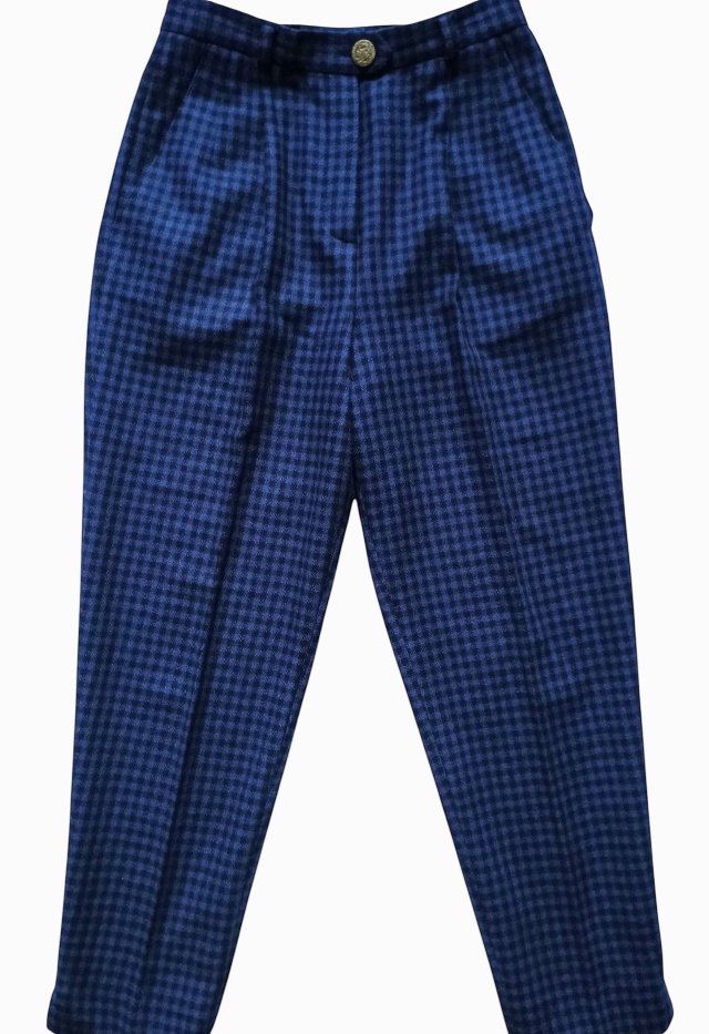 Wełniane spodnie w kratkę z wysokim stanem Elagance Paris