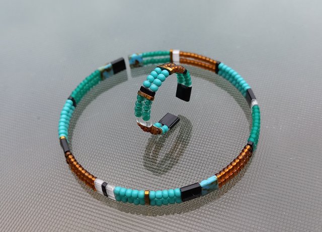 Turkusowo - czarny zestaw pierścionek z bransoletką dla niej na prezent