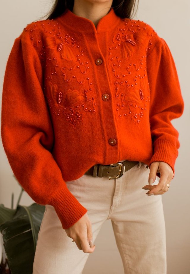 Czerwony kardigan vintage M/L