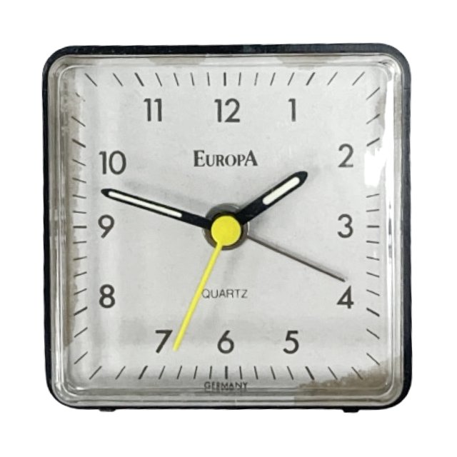 Budzik EUROPA Quartz vintage – Niemcy – czarny podróżny – design lat 70./80.