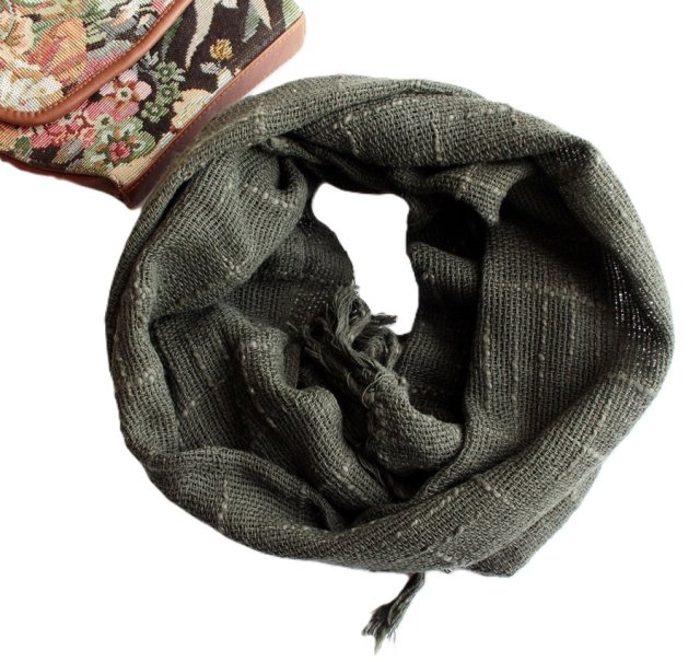 Szal vintage leśna zieleń ażur damski