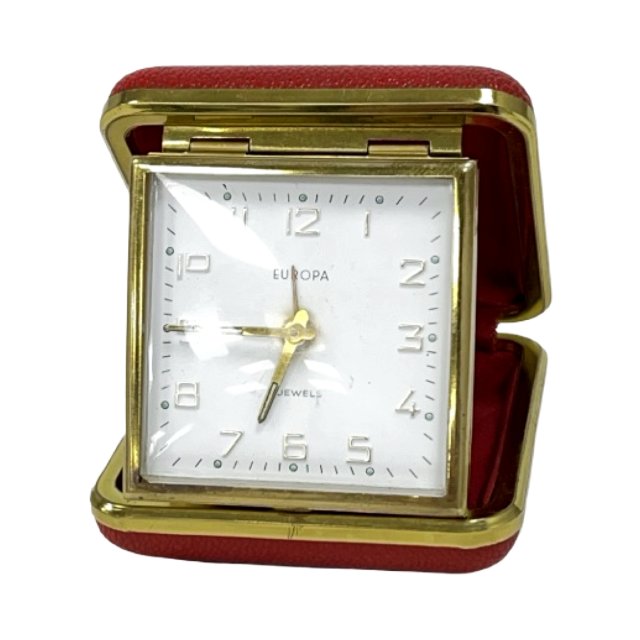 Vintage budzik podróżny EUROPA | lata 60.mechaniczny 4 Jewels | retro design