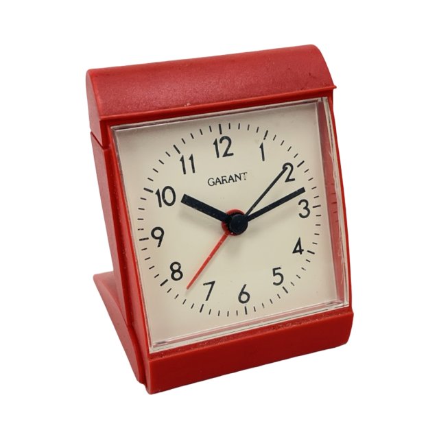 Vintage budzik GARANT | NRD / GDR | lata 70.–80. | mechaniczny | czerwony | retro design